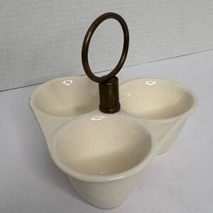 Ceramic Triple Bowl Condiment Dish with Handle Cream Colour